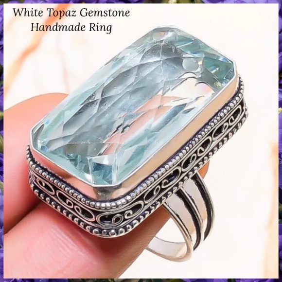 Sparkling White Topaz Gemstone Handmade Ring - Picture 5 of 6